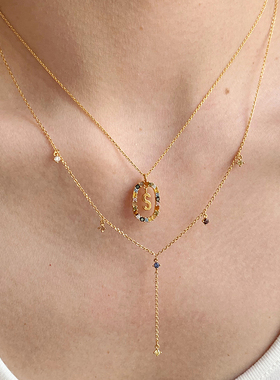 pdpaola字母半宝镶嵌银镀金项链