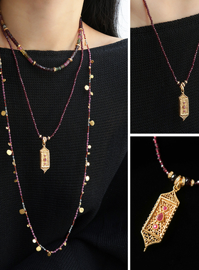 25秋冬新品石榴石可抽拉吊坠项链