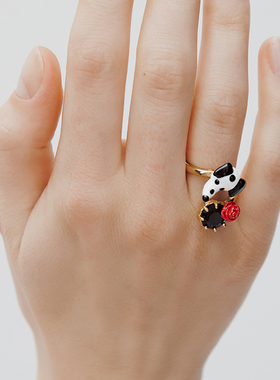 Les Nereides爱护小动物系列 斑点狗与红玫瑰 可调节戒指