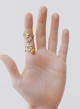 Les Nereides鎏金自然系列 铁线莲与棣棠花 可调节戒指