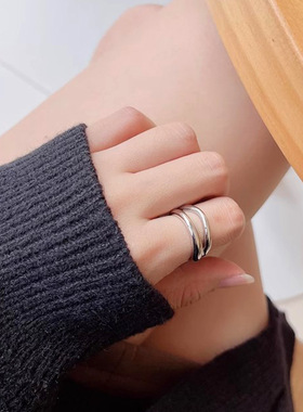 日系George Melis花儿与少年流光流线双层戒指法式轻奢时尚精致