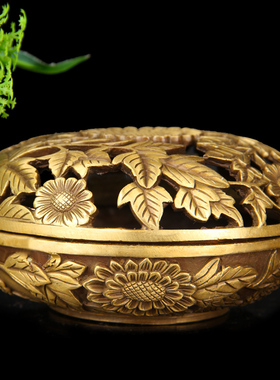 卓好黑色大号葵花铜香炉摆件