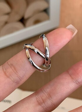S925纯银中古风多层缠绕三环戒指高级感简约叠戴镶钻食指戒送礼物