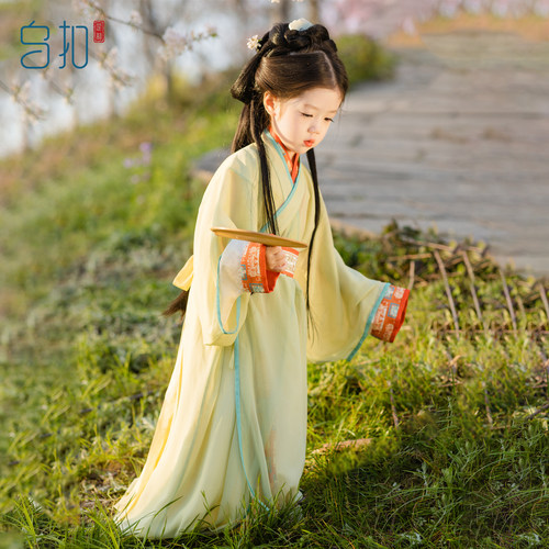 乌扣.南山 汉服女童战国袍春秋儿童中国风古风亲子直裾袍套装春季 - 图2