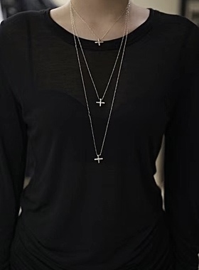 纯银小十字架设计感项链