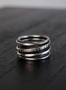 纯银做旧弹簧弹力十字雕刻戒指