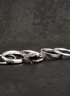 复古wm风格纯银玫瑰花苞组合戒指