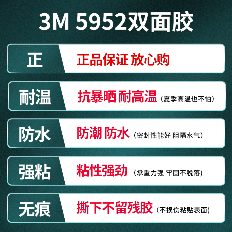 3M5952双面胶强力无痕高粘度防水耐高温车用家用加厚粘胶泡棉胶带 - 图0