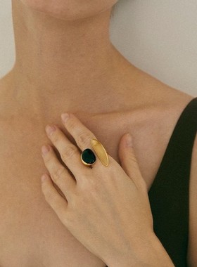 英国topwhit欧美复古黑玛瑙发晶异形戒指铜小众设计高级感开口可