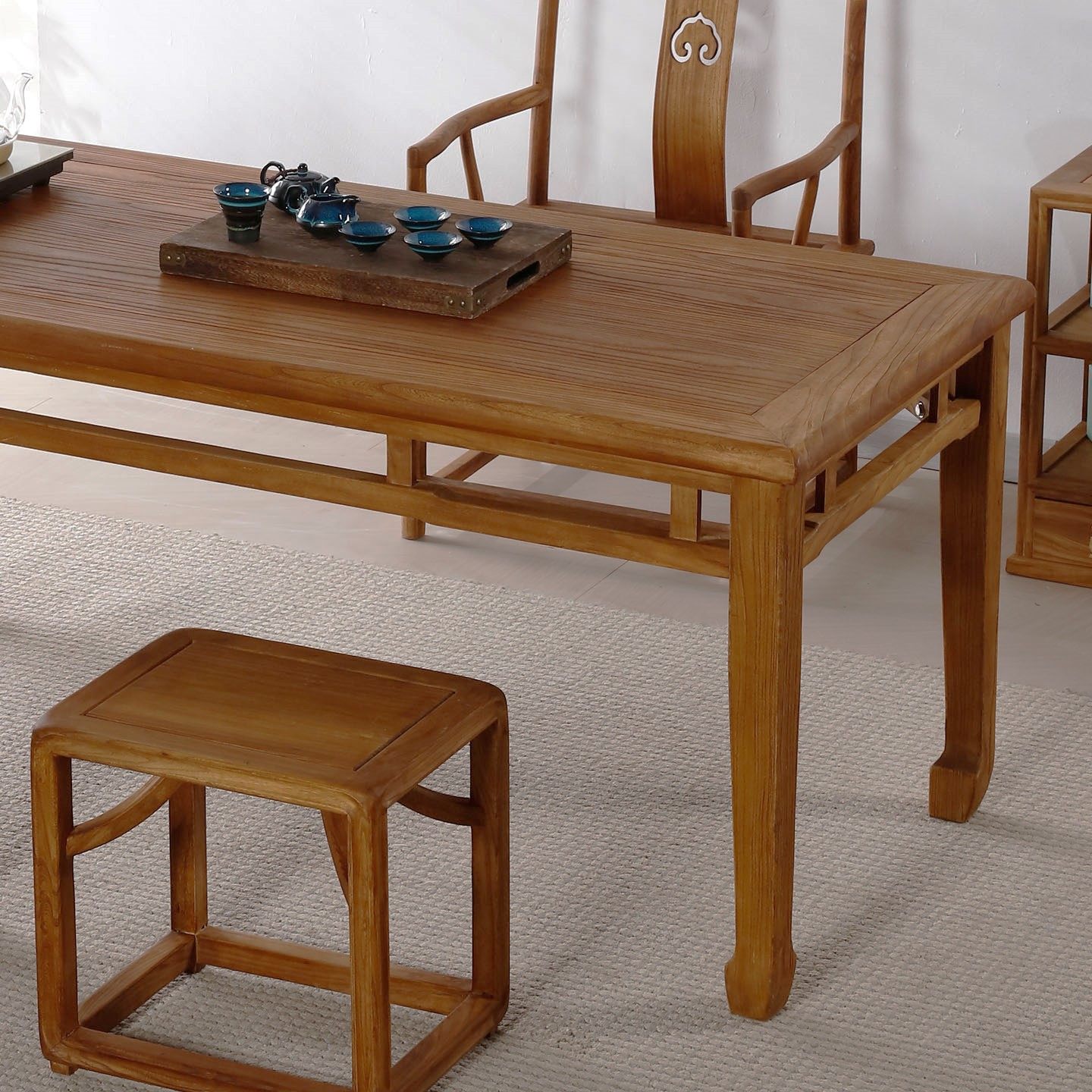 老榆木马蹄茶桌全实木新中式复古禅意家用泡茶台书桌餐桌椅长条凳,淘宝优惠券,粉丝福利购,淘宝优惠卷