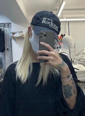 易梦玲韩国夏my catis rockstar字母刺绣尼龙鸭舌帽软顶棒球帽女