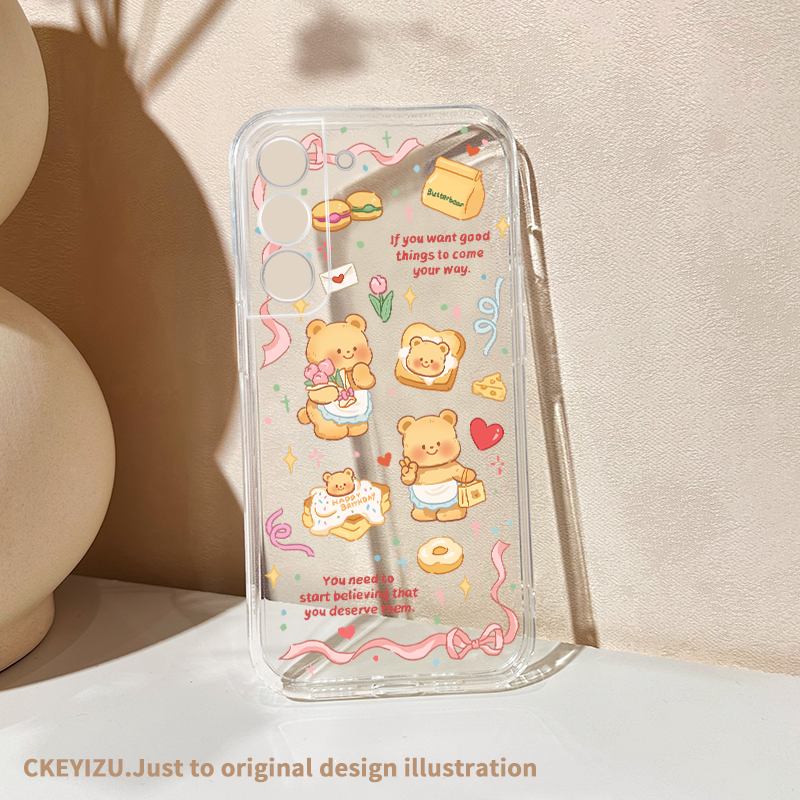 黄油小熊适用三星s24ultra手机壳新款s23+卡通s22plus软硅胶s21fe直边防摔s20+透明s10e薄Galaxy全包samsung - 图0