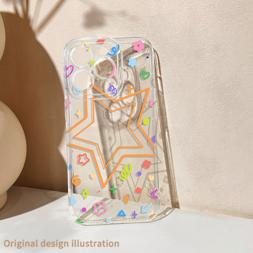 适用于苹果13手机壳新款iPhone15promax线条星星14plus直边透明12mini软硅胶17pro全包xs/xr防摔7/8p超薄6sp - 图0