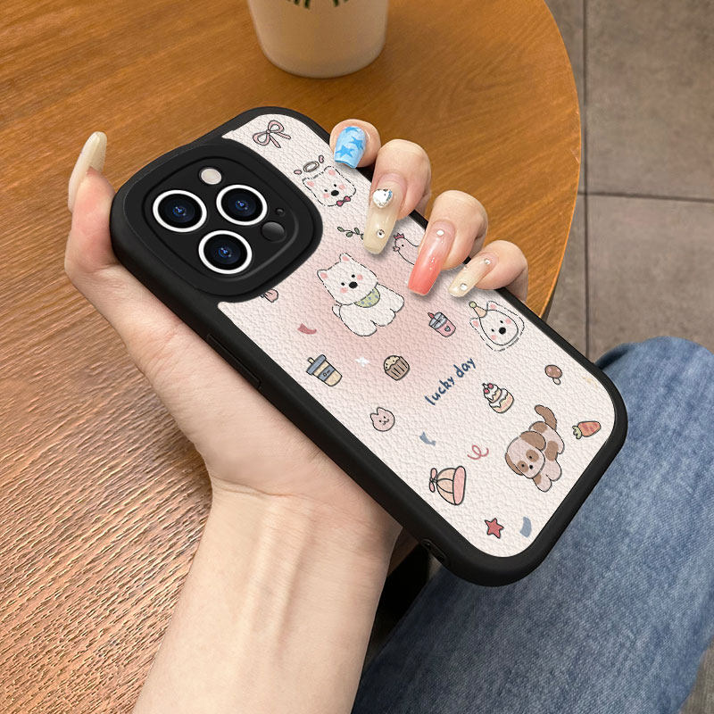 卡通可爱小狗适用于苹果16Promax手机壳15plus小羊皮14/13软硅胶12mini全包xr/xs防摔6sp高级7/8男女se2/3