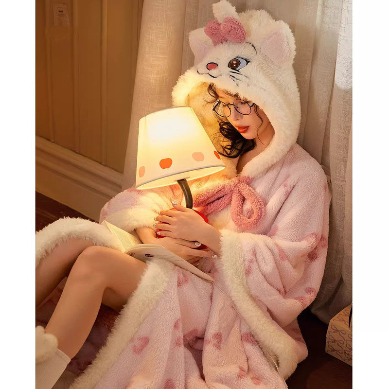 珊瑚绒睡衣睡袍治愈加厚猫耳kt宫蝶玛丽萌宠毛茸茸新款套装甜美 - 图1