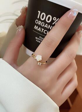 山茶花开口戒指女可调节小众设计时尚个性轻奢高级感锆石食指戒子