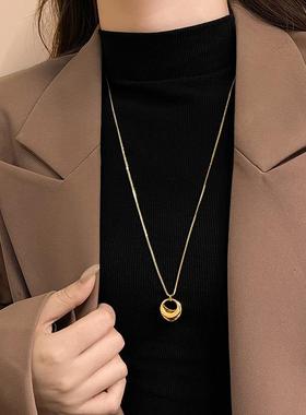 金色圆环水滴长款吊坠项链女轻奢小众精致毛衣链配饰2025新款爆款