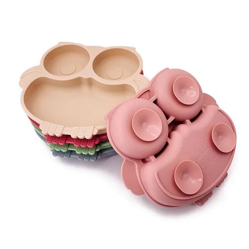 BPA Free Cute Owl Children Dishes Suction Plates Silicone Ba-图1