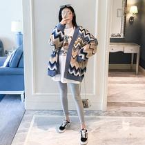 Pregnant Woman Autumn Clothing Knit Cardiovert Pregnancy Woman Dress Fall Fashion Loose Large Size Code Color Striped Short Long Sleeves Jacket Autumn