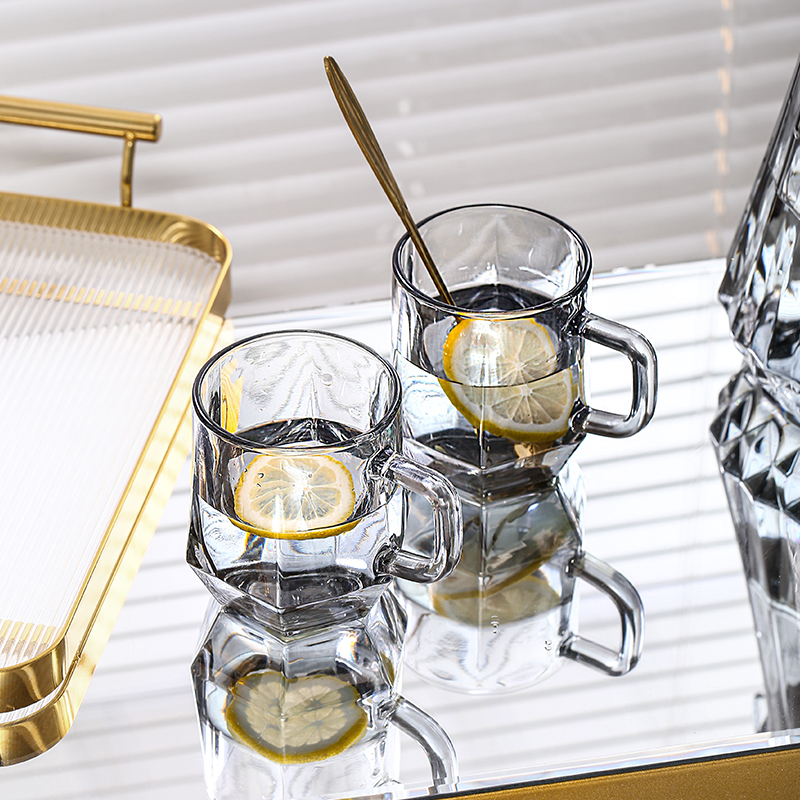 轻奢风水杯家用套装玻璃喝水带把杯子家庭客厅水具耐热茶杯待客用