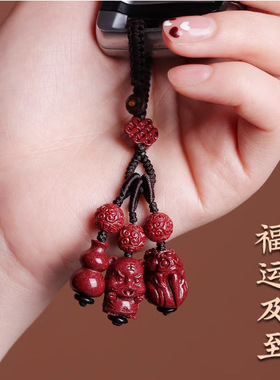 朱砂十二生肖蛇年三合汽车钥匙扣挂件财源貔貅葫芦男女书包挂饰链