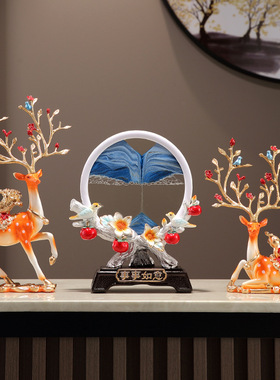 客厅电视柜酒柜流沙画沙漏鹿摆件玄关装饰品乔迁新居礼品结婚礼物