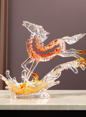 马到成功招财透明工艺家居客厅酒柜装饰品摆件办公室乔迁新居礼品