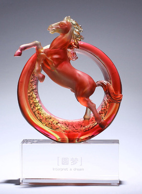 琉璃工艺品马到成功马年飞马宝马办公室桌摆件银行保险开门红礼品