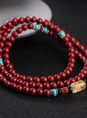 本命年朱砂手串108颗女款平安手链紫金砂男士情人节礼物多圈手链