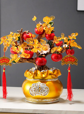 黄水晶发财树摆件招财客厅玄关摇钱树酒柜装饰品乔迁新居开业礼物