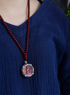 紫金砂朱砂八大守护神吊坠本命年低含量朱砂本命年转轮挂件男女款