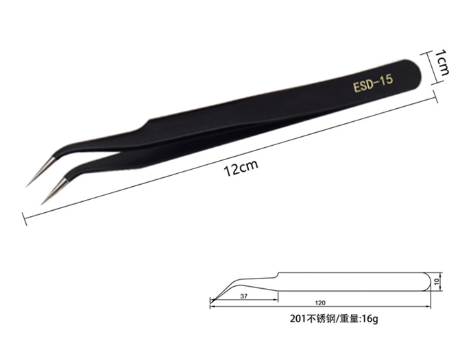 斜嘴esd-15尖头镊子假睫毛佩戴辅助工具不锈钢制夹手残党女防静电 - 图2