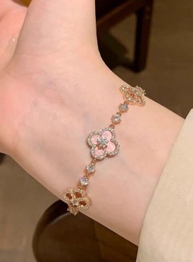 「春日花誓」超精致~闪钻粉色花朵手链女森系小众甜美少女心手饰