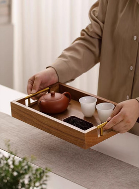 实木质托盘家用放茶杯水杯茶盘客厅酒店简约长方形咖啡托盘小餐盘