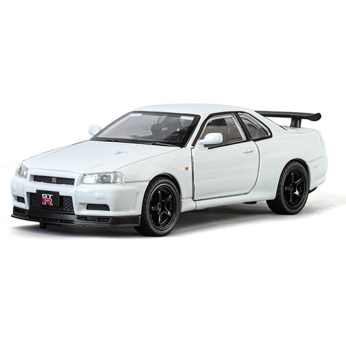 1:32GTR R34低趴跑车开门四轮避震合金声光回力仿真汽车模型车 - 图3