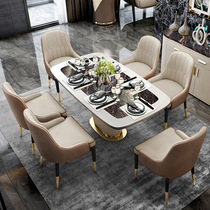 Light extravagant marble dining table and chairs combined rear modern rectangular home small household type lavish restaurant modern dining table