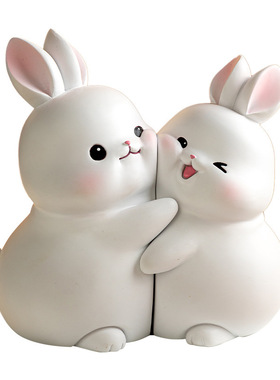 兔子摆件一对电视酒柜装饰品家居客厅儿童房桌面书架乔迁新居礼品