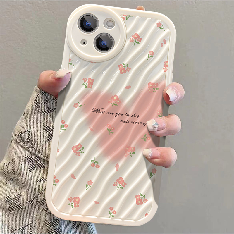 TAFIQ适用苹果14promax手机壳晕染蝴蝶爱心珍珠立体iphone14新款13女12mini奶油波浪纹11全包防摔软壳保护套