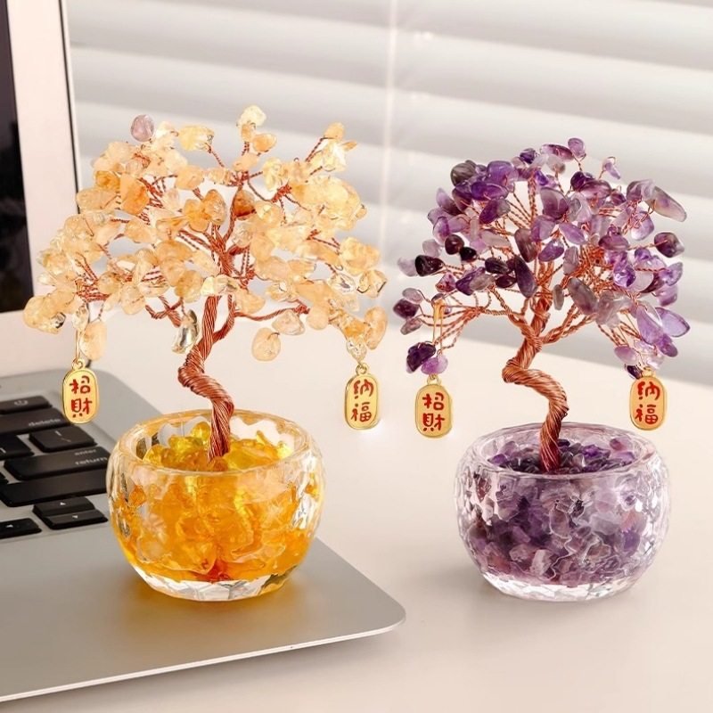 轻奢水晶发财树摆件玄关酒柜电视柜办公室桌面高档装饰品生日礼物,淘宝优惠券,粉丝福利购,淘宝优惠卷