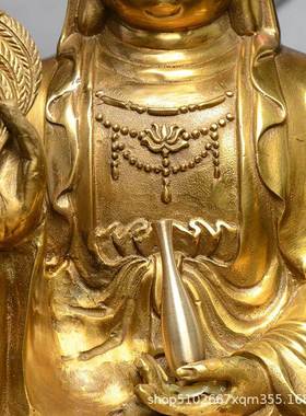 观音黄菩家用供奉观音像客厅铜坐萨莲观世音送净瓶观音佛子工艺品