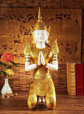 东南亚迎宾佛像摆件泰国跪佛摆件餐厅会所树脂禅意工艺品