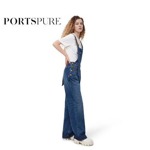 PORTSPURE女装夏季百搭休闲减龄活力丹宁牛仔背带裤RT7P206UDC010 - 图2