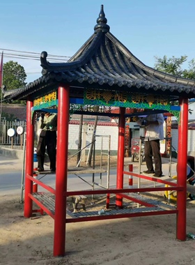 仿古树脂四角亭六角亭四坡五脊凉亭长走廊门楼定制塑料瓦中式亭子
