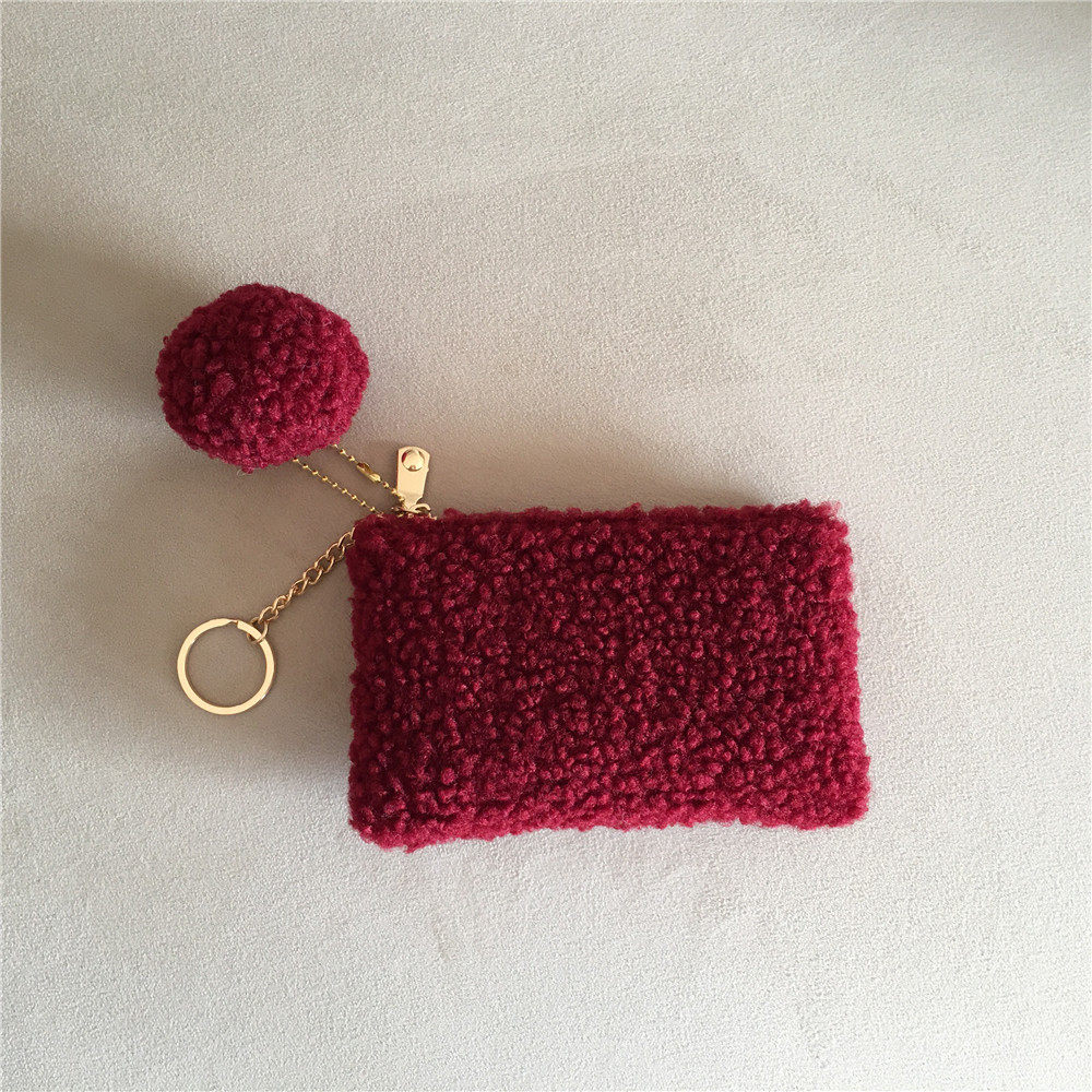 毛毛钱包女复古红色拉链小巧零钱袋迷你卡夹新款驾驶证钥匙手拿包,淘宝优惠券,粉丝福利购,淘宝优惠卷
