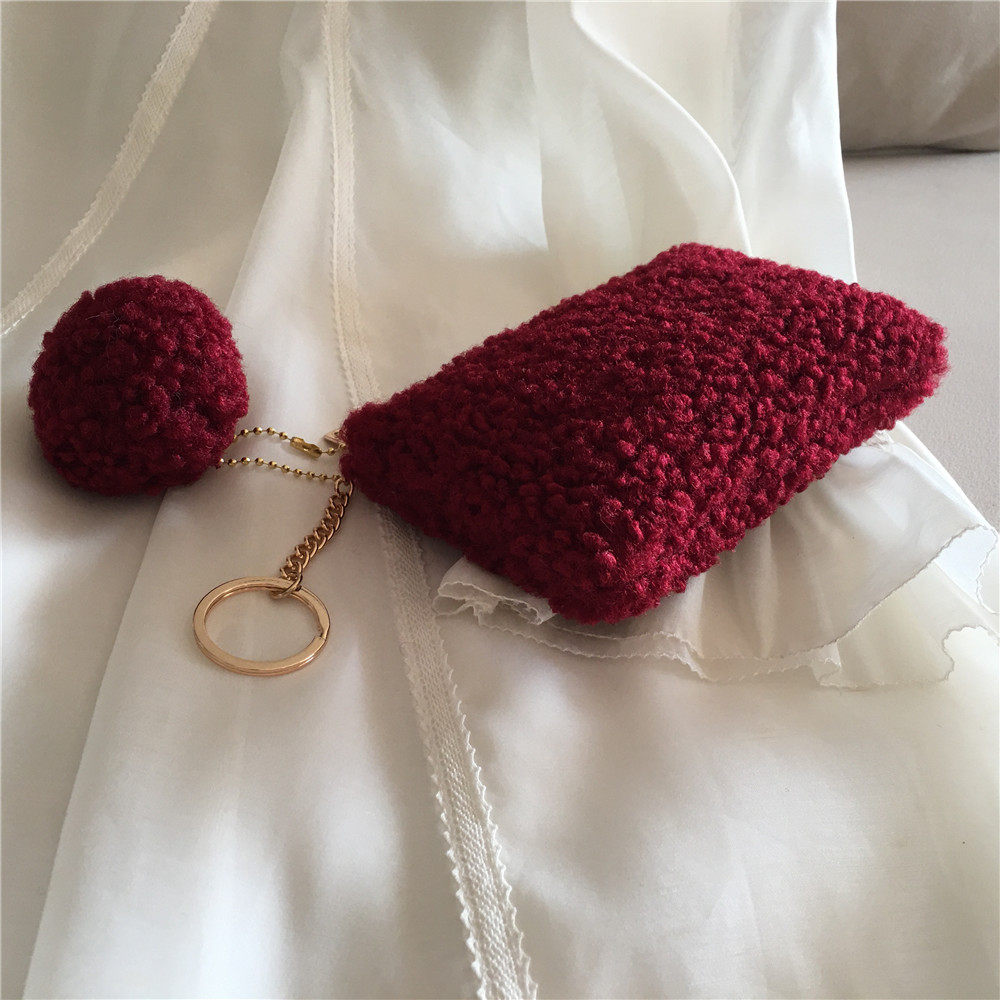 毛毛钱包女复古红色拉链小巧零钱袋迷你卡夹新款驾驶证钥匙手拿包,淘宝优惠券,粉丝福利购,淘宝优惠卷