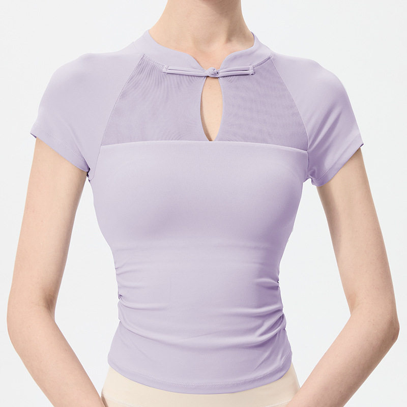 国风运动短袖侧边褶皱显瘦一体杯带胸垫上衣速干健身训练瑜珈服,淘宝优惠券,粉丝福利购,淘宝优惠卷