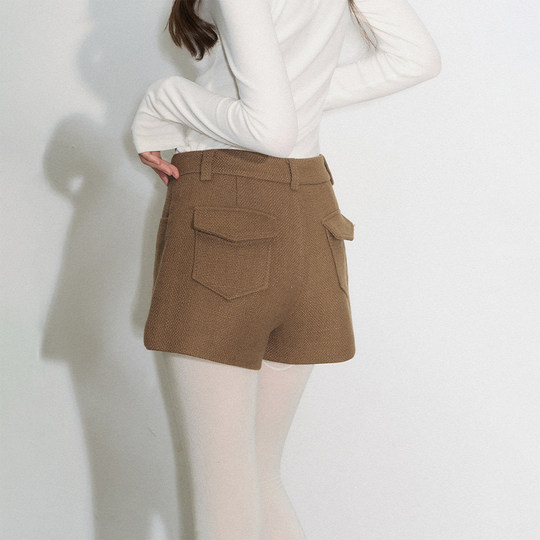 CyNi Whispering Short Chapter Lässige und vielseitige Freizeithose mit hoher Taille und weitem Bein, graue Wollshorts, gerade Stiefelhose