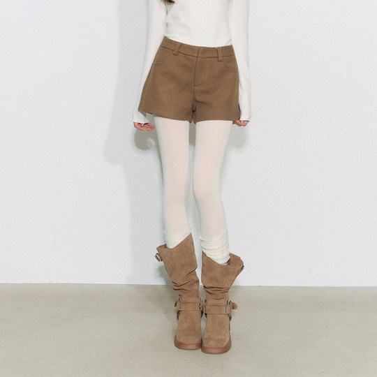 CyNi Whispering Short Chapter Lässige und vielseitige Freizeithose mit hoher Taille und weitem Bein, graue Wollshorts, gerade Stiefelhose