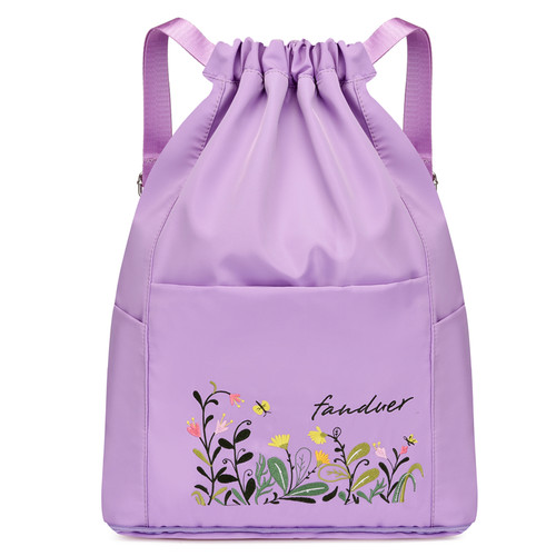 定制束口袋双肩包男女轻便抽绳刺绣简易旅行折叠健身防水运动背包-图2