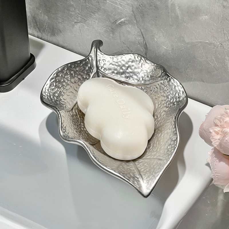 轻奢陶瓷肥皂盒浴室沥水免打孔家用高档卫生间洗手台香皂盒置物架 - 图1